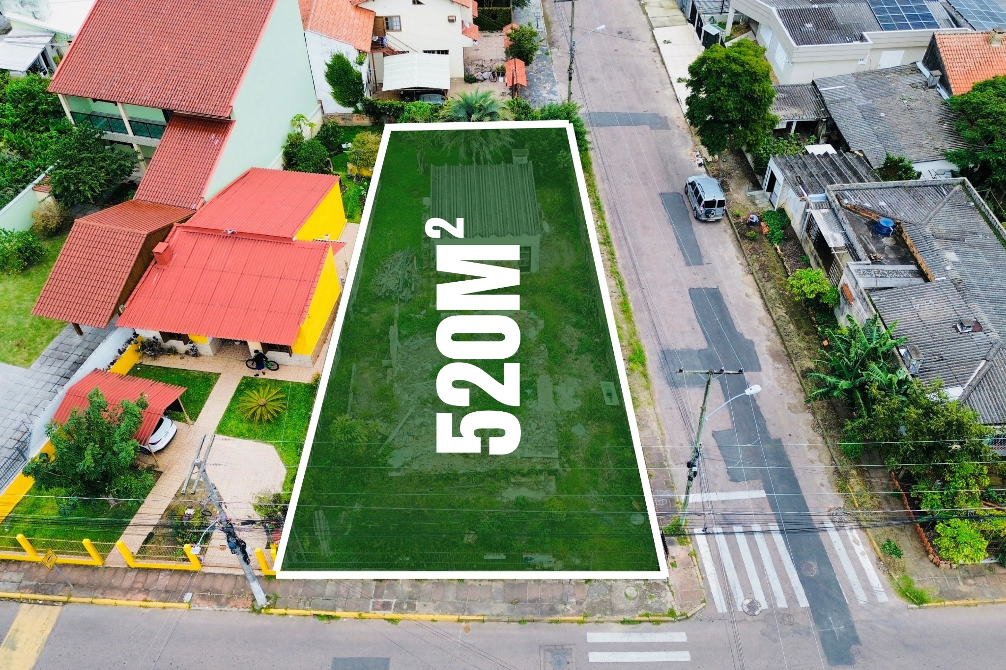 Vista aérea com a área de 520 metros quadrados demarcada no Centro de Guaíba